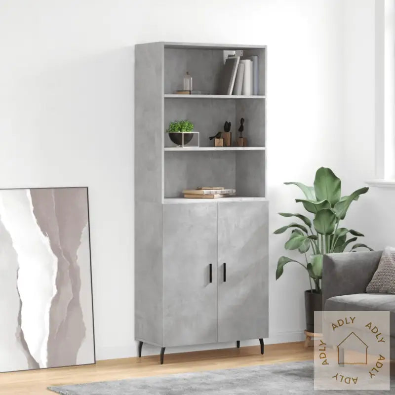 Highboard Betonggrå 69,5X34X180 Cm Konstruert Tre