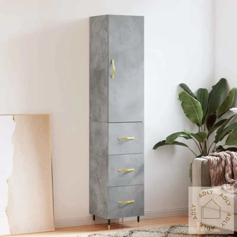 Highboard Betonggrå 34,5X34X180 Cm Konstruert Tre