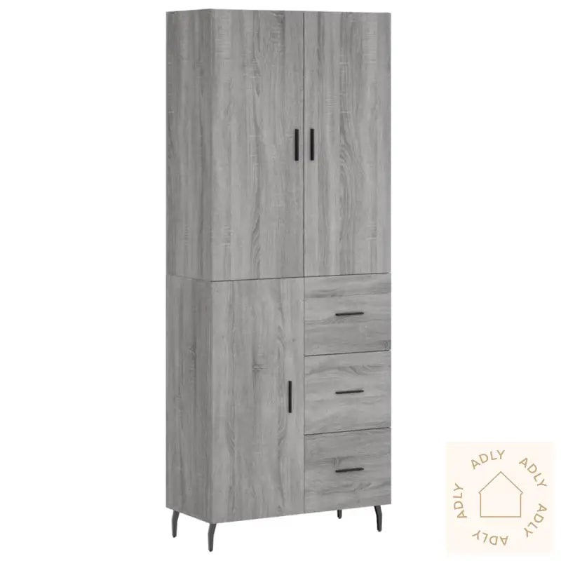 Highboard Grå Sonoma 69,5X34X180 Cm Konstruert Tre