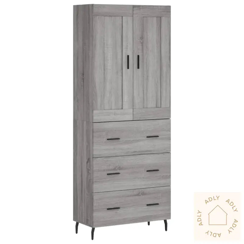 Highboard Grå Sonoma 69,5X34X180 Cm Konstruert Tre