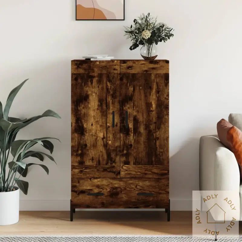 Highboard Røkt Eik 69,5X31X115 Cm Konstruert Tre