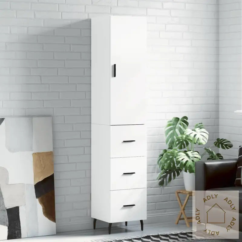 Highboard Hvit 34,5X34X180 Cm Konstruert Tre