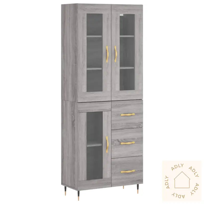 Highboard Grå Sonoma 69,5X34X180 Cm Konstruert Tre