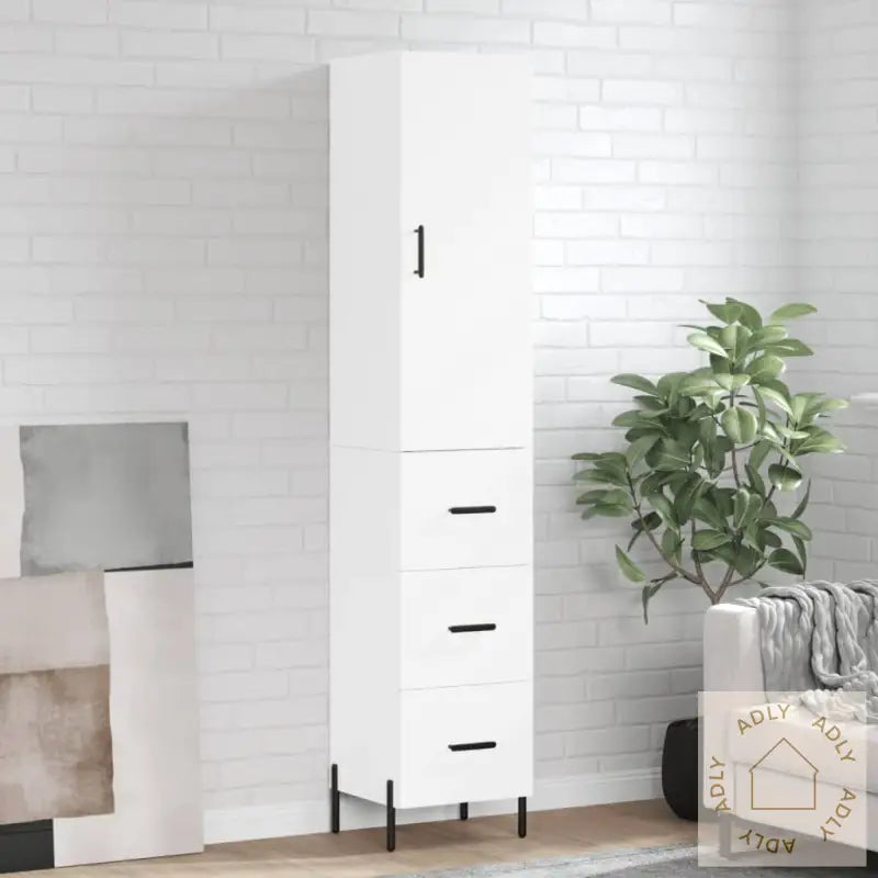 Highboard Hvit 34,5X34X180 Cm Konstruert Tre