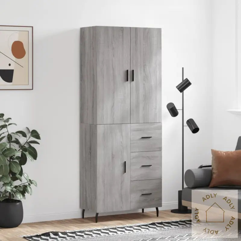 Highboard Grå Sonoma 69,5X34X180 Cm Konstruert Tre