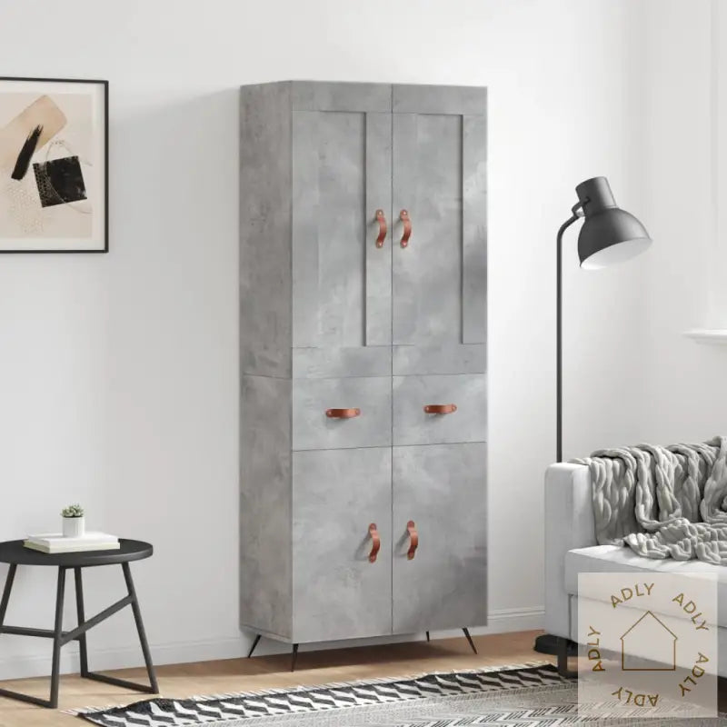 Highboard Betonggrå 69,5X34X180 Cm Konstruert Tre