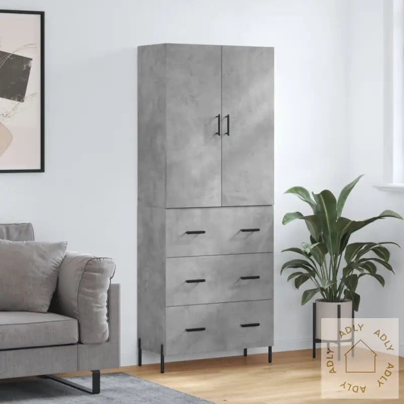 Highboard Betonggrå 69,5X34X180 Cm Konstruert Tre