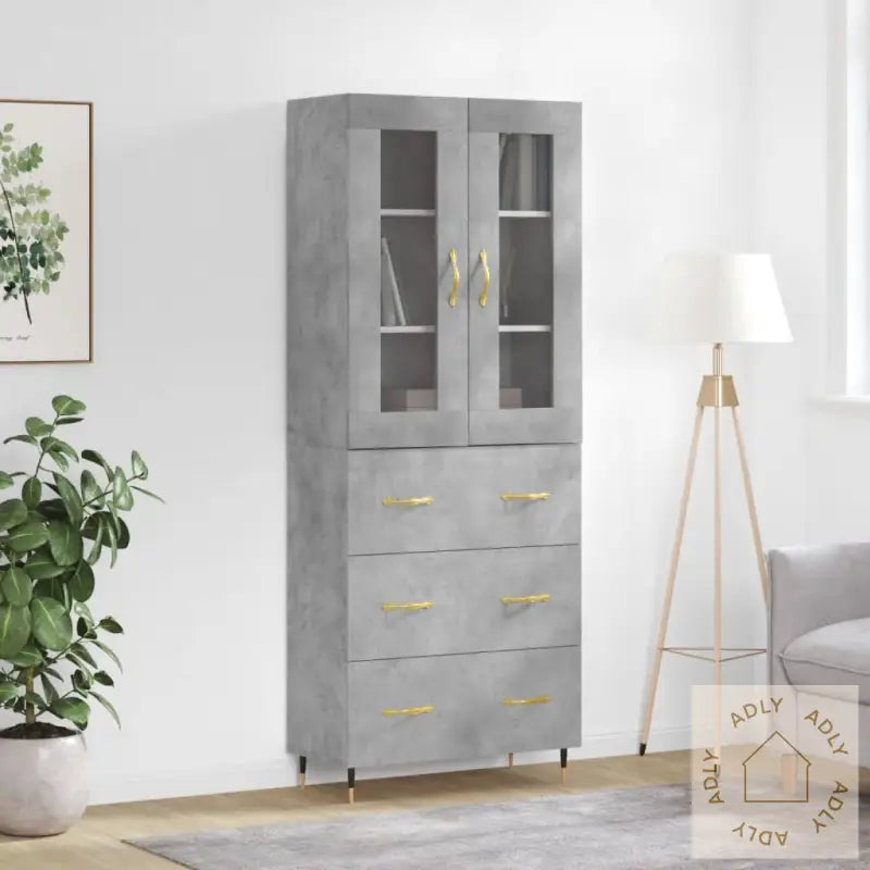 Highboard Betonggrå 69,5X34X180 Cm Konstruert Tre