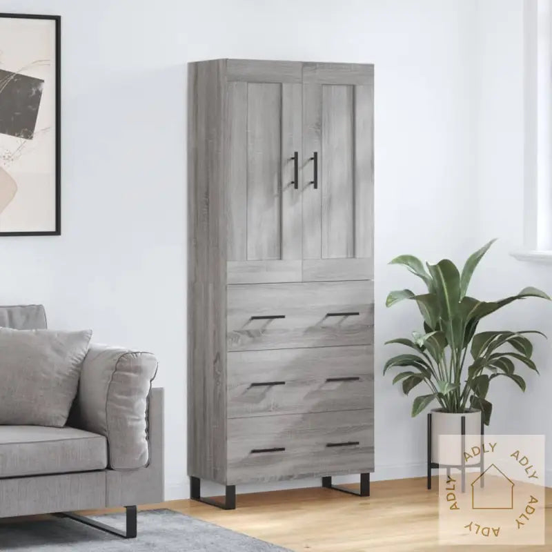 Highboard Grå Sonoma 69,5X34X180 Cm Konstruert Tre