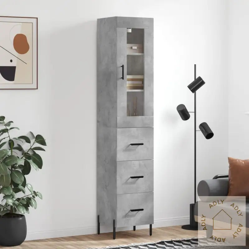 Highboard Betonggrå 34,5X34X180 Cm Konstruert Tre