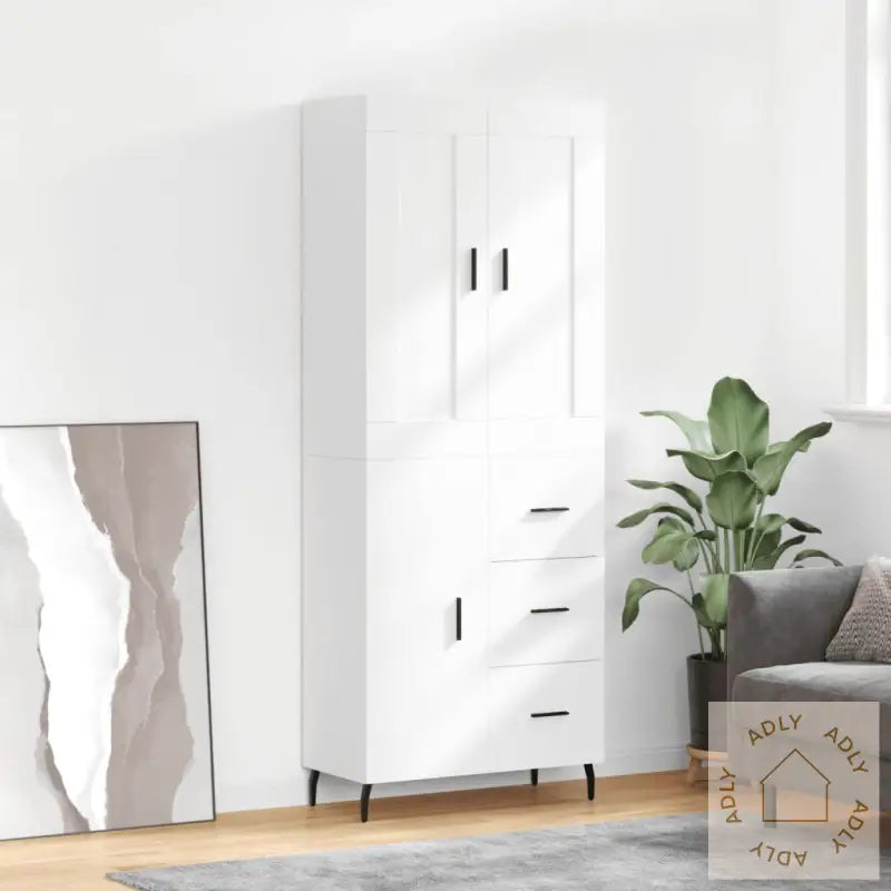 Highboard Hvit 69,5X34X180 Cm Konstruert Tre