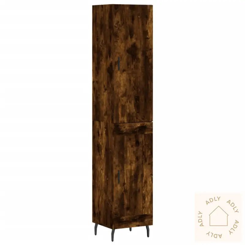 Highboard Røkt Eik 34,5X34X180 Cm Konstruert Tre