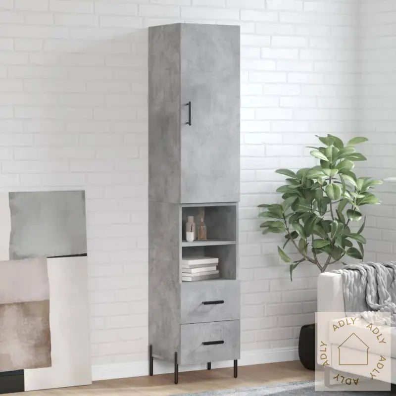 Highboard Betonggrå 34,5X34X180 Cm Konstruert Tre