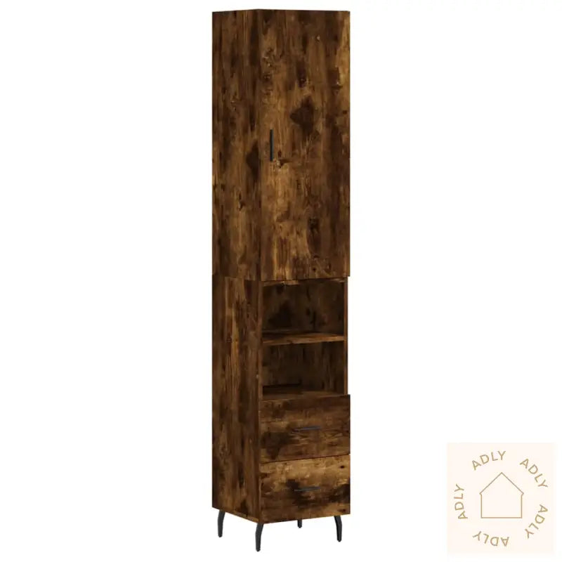 Highboard Røkt Eik 34,5X34X180 Cm Konstruert Tre