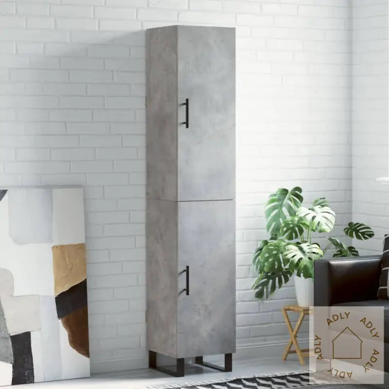 Highboard Betonggrå 34,5X34X180 Cm Konstruert Tre