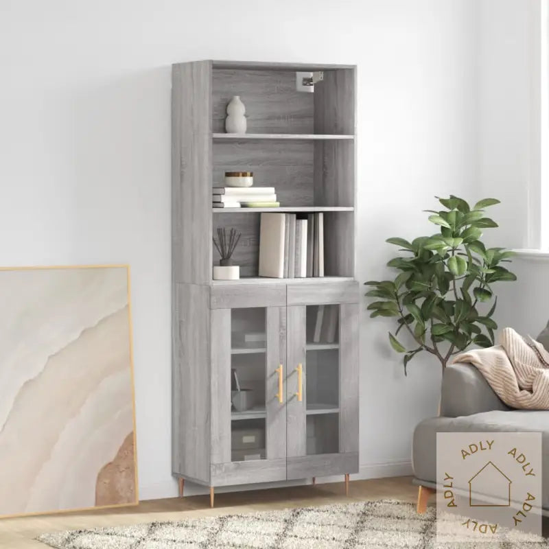 Highboard Grå Sonoma 69,5X34X180 Cm Konstruert Tre