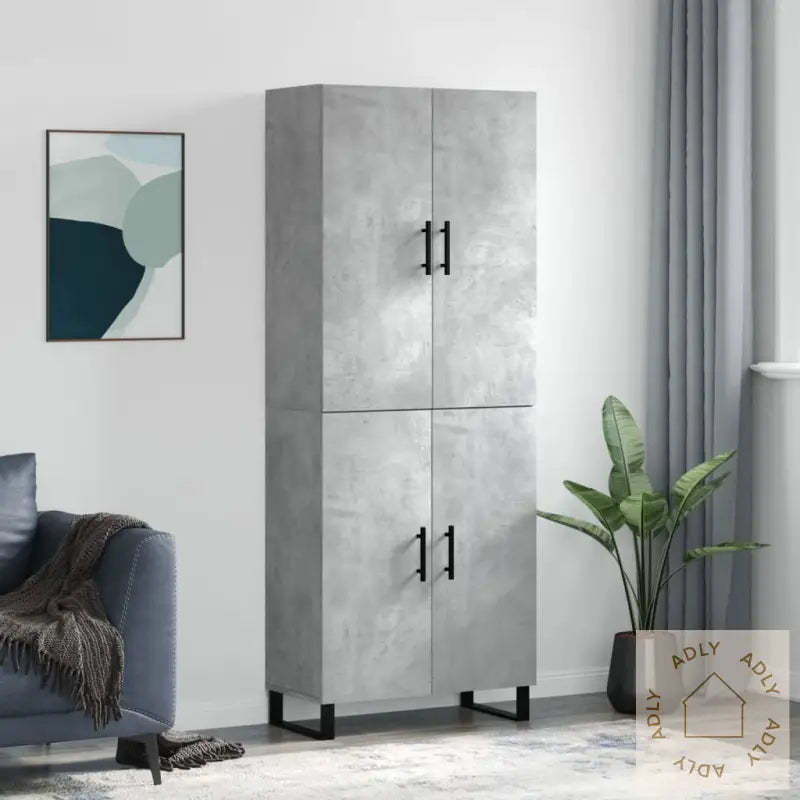 Highboard Betonggrå 69,5X34X180 Cm Konstruert Tre