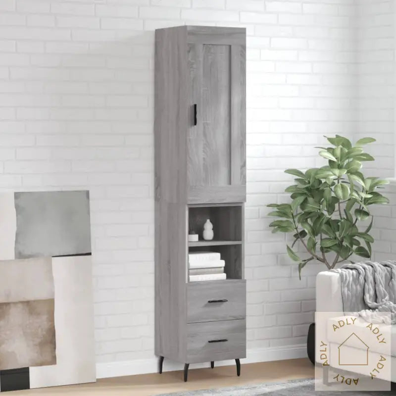 Highboard Grå Sonoma 34,5X34X180 Cm Konstruert Tre