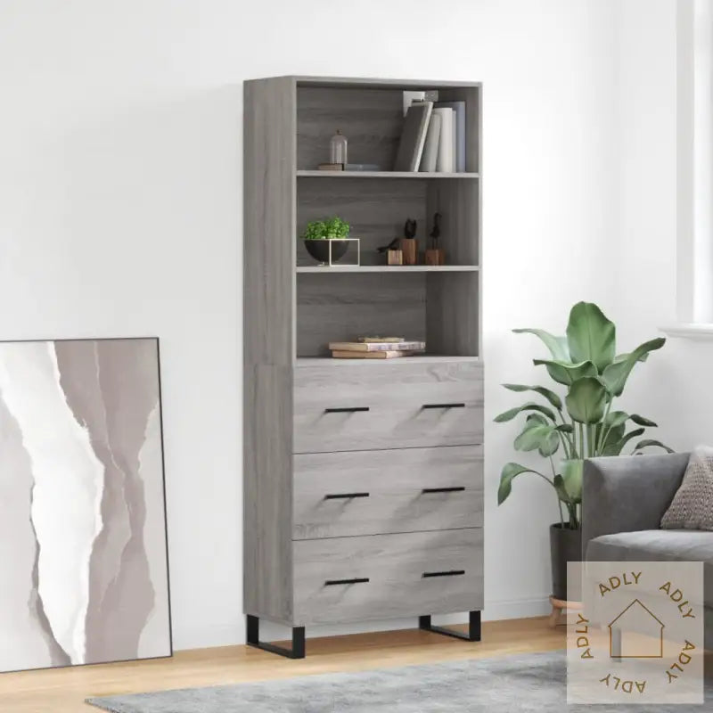 Highboard Grå Sonoma 69,5X34X180 Cm Konstruert Tre