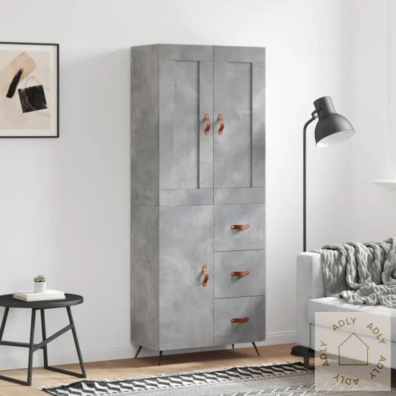 Highboard Betonggrå 69,5X34X180 Cm Konstruert Tre
