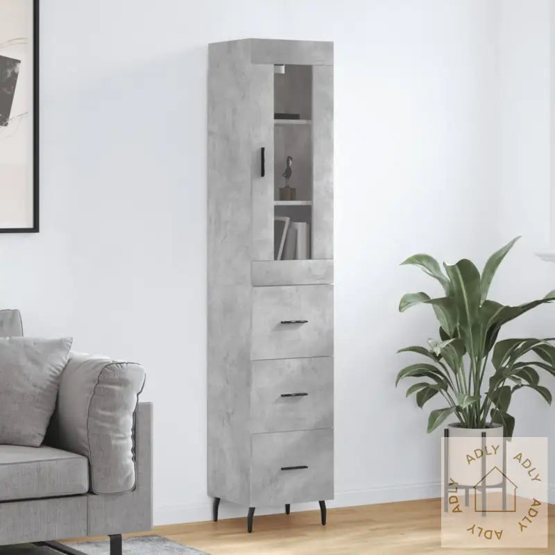 Highboard Betonggrå 34,5X34X180 Cm Konstruert Tre