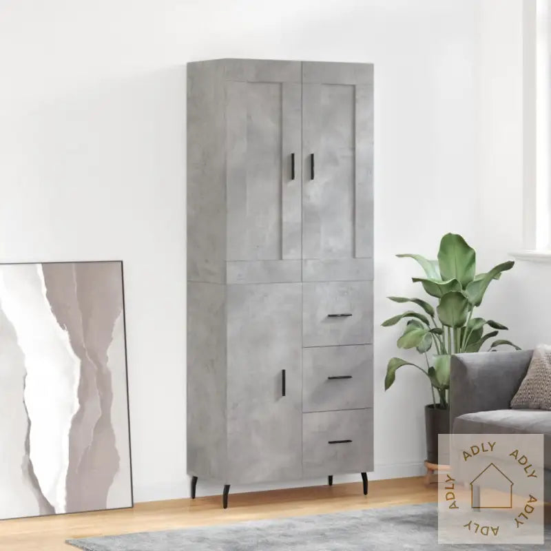 Highboard Betonggrå 69,5X34X180 Cm Konstruert Tre