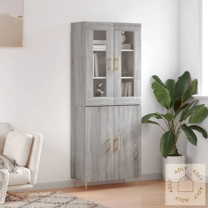 Highboard Grå Sonoma 69,5X34X180 Cm Konstruert Tre