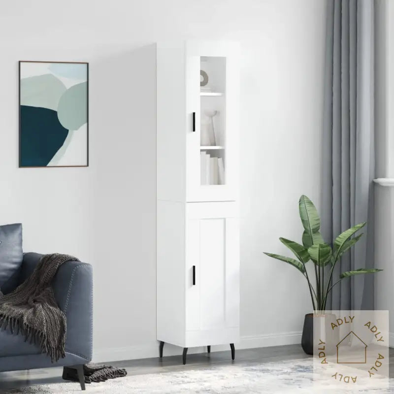 Highboard Hvit 34,5X34X180 Cm Konstruert Tre