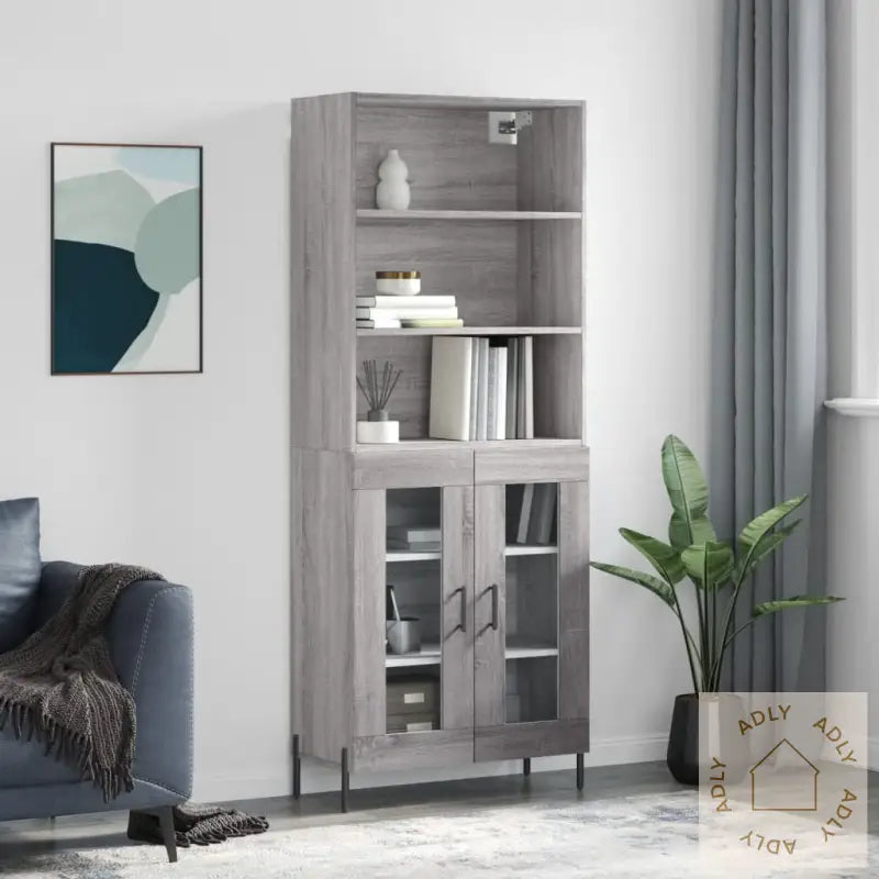 Highboard Grå Sonoma 69,5X34X180 Cm Konstruert Tre