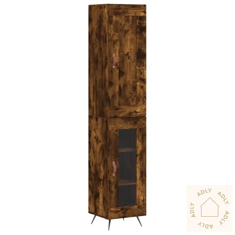 Highboard Røkt Eik 34,5X34X180 Cm Konstruert Tre