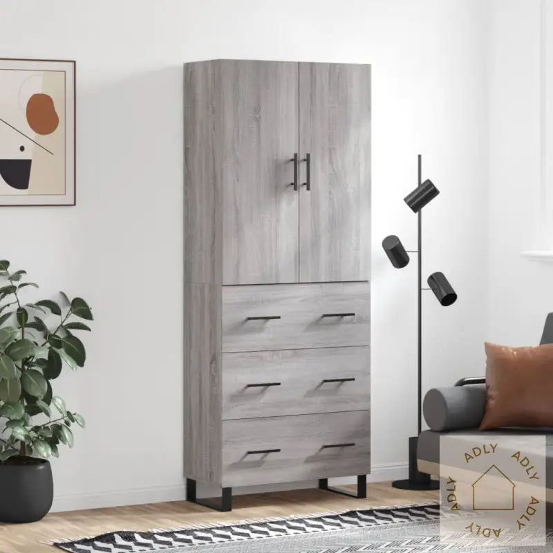 Highboard Grå Sonoma 69,5X34X180 Cm Konstruert Tre