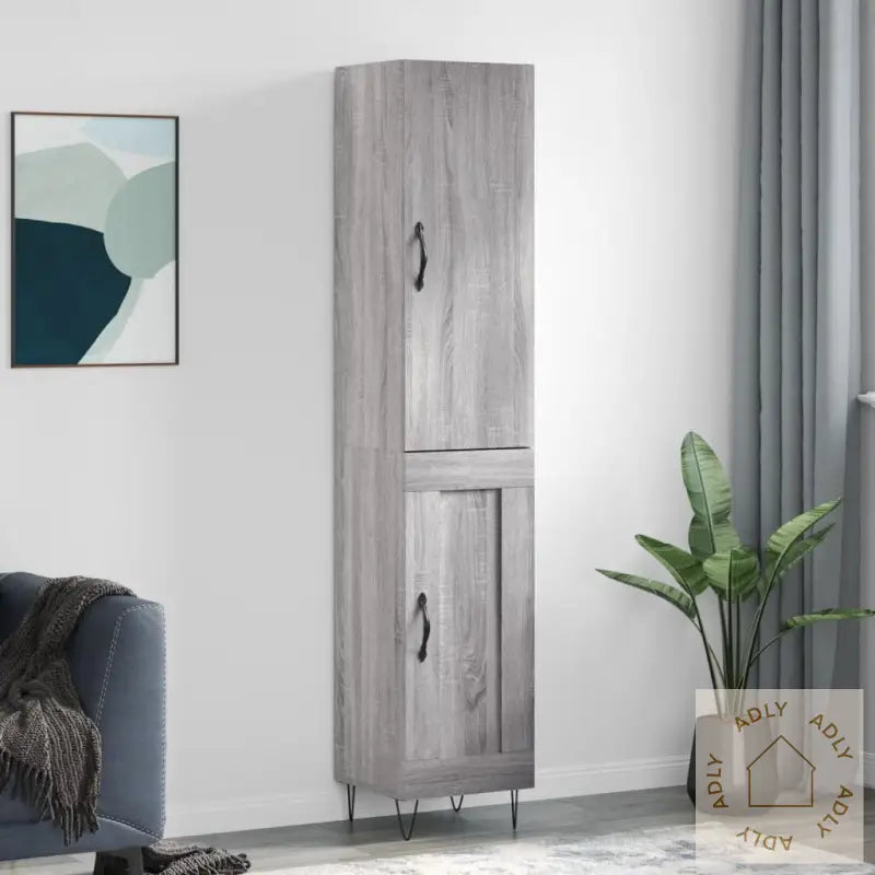 Highboard Grå Sonoma 34,5X34X180 Cm Konstruert Tre