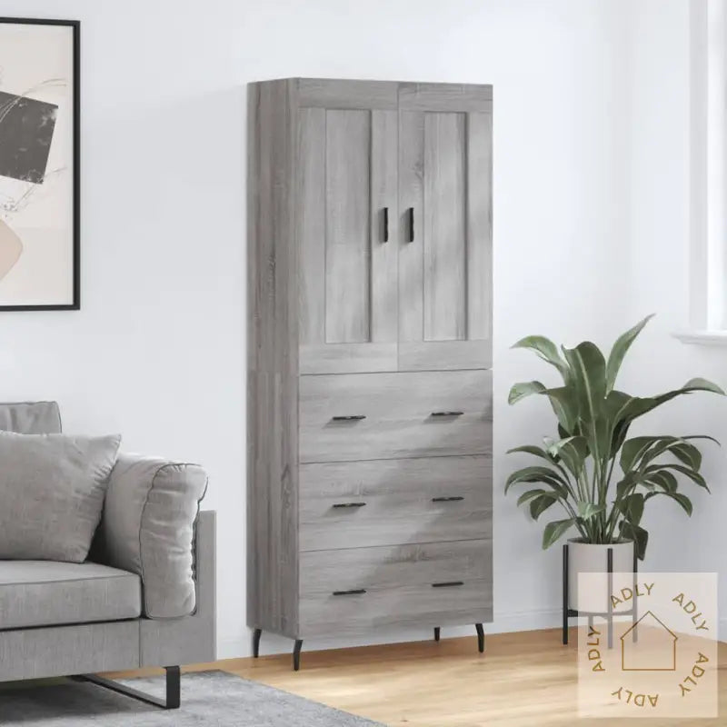 Highboard Grå Sonoma 69,5X34X180 Cm Konstruert Tre