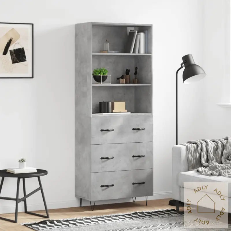 Highboard Betonggrå 69,5X34X180 Cm Konstruert Tre