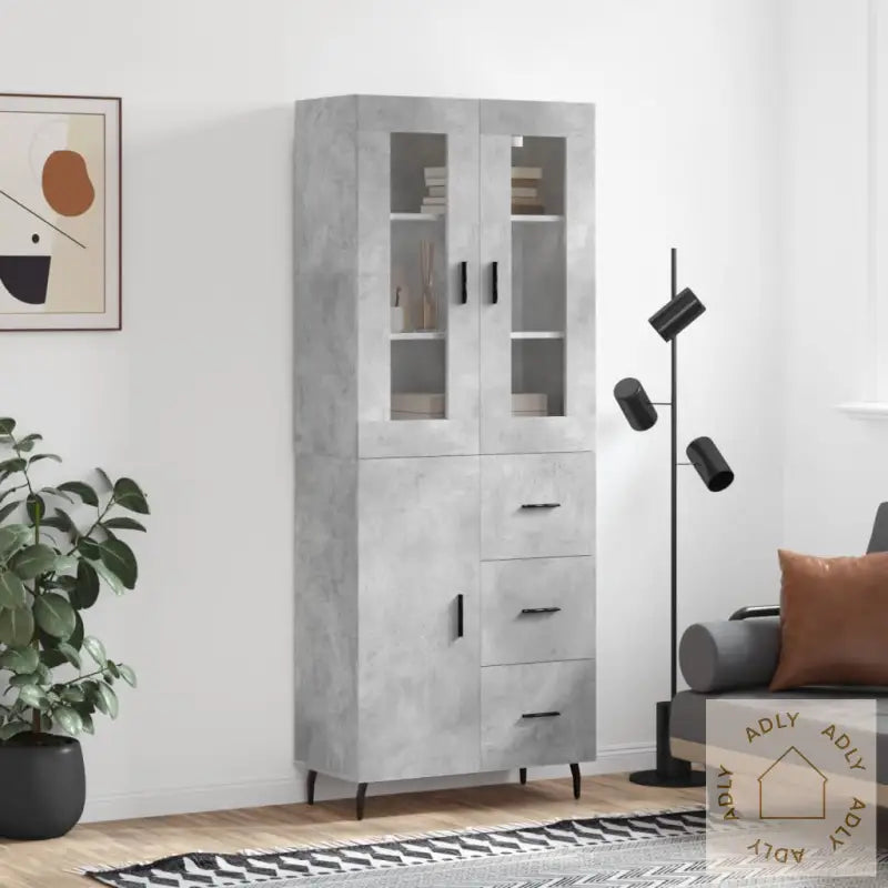 Highboard Betonggrå 69,5X34X180 Cm Konstruert Tre