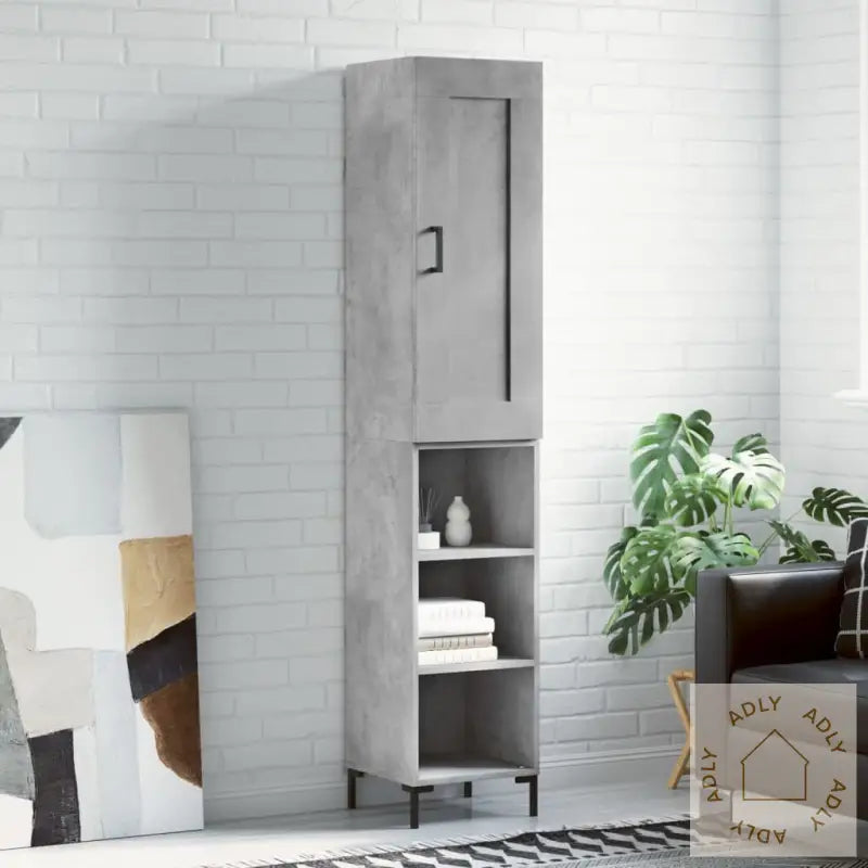 Highboard Betonggrå 34,5X34X180 Cm Konstruert Tre