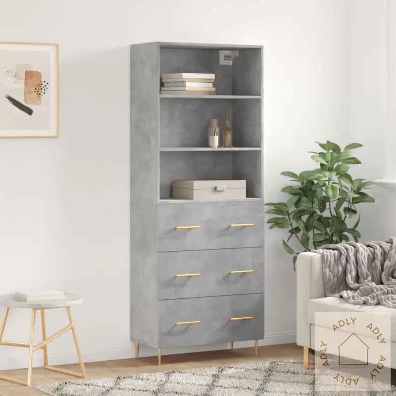 Highboard Betonggrå 69,5X34X180 Cm Konstruert Tre