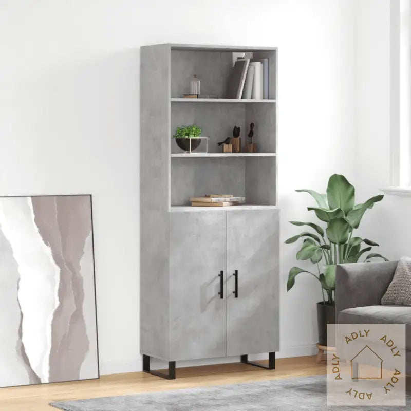 Highboard Betonggrå 69,5X34X180 Cm Konstruert Tre