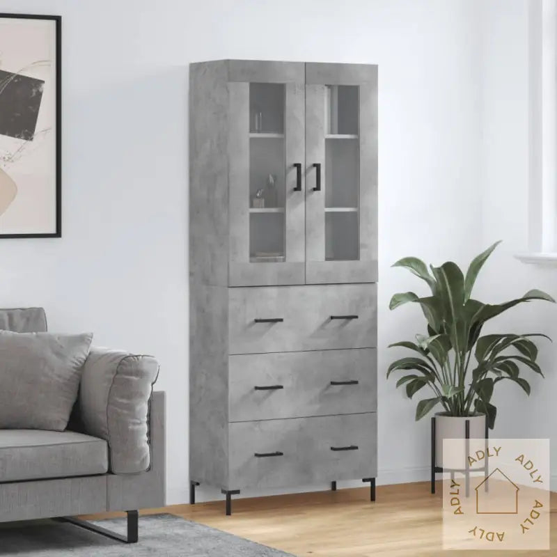 Highboard Betonggrå 69,5X34X180 Cm Konstruert Tre