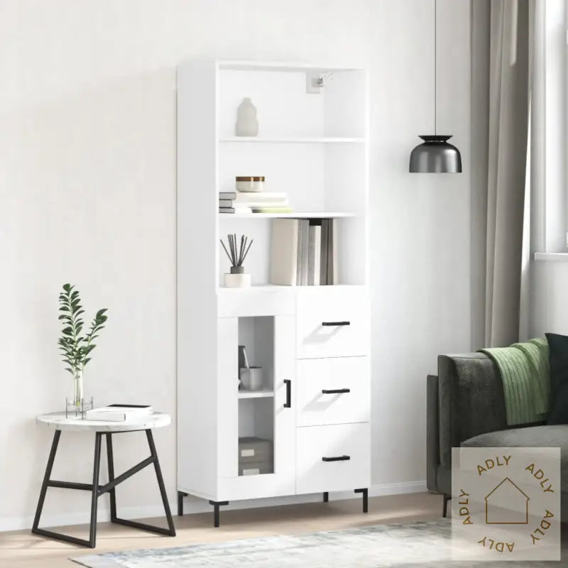 Highboard Hvit 69,5X34X180 Cm Konstruert Tre
