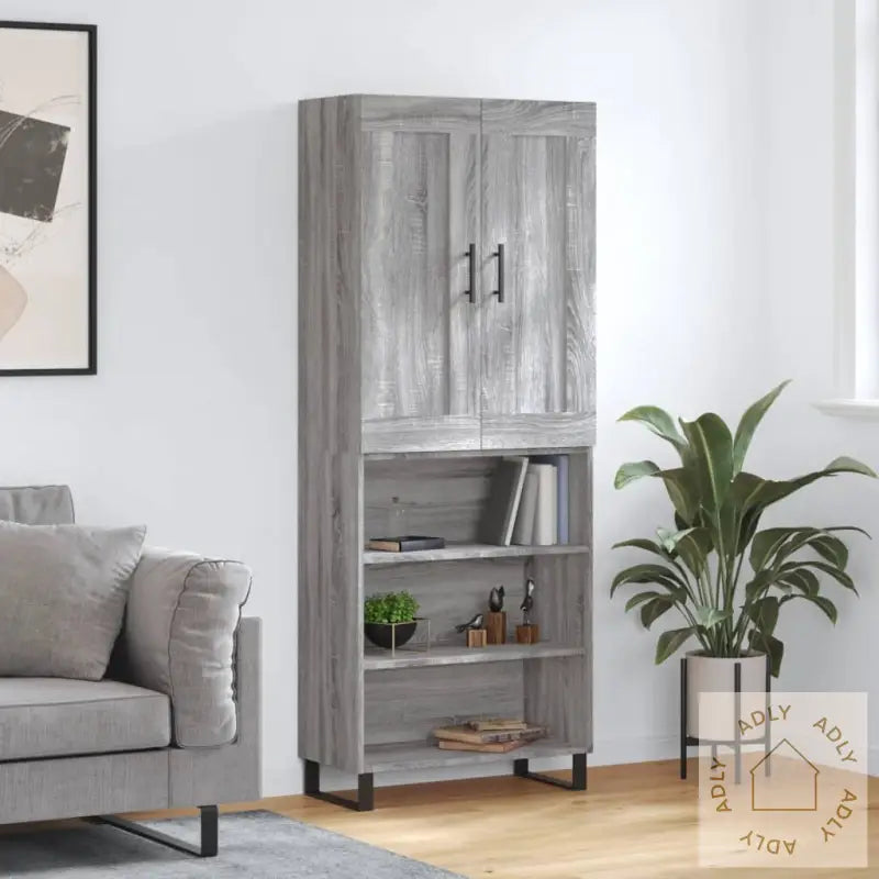 Highboard Grå Sonoma 69,5X34X180 Cm Konstruert Tre
