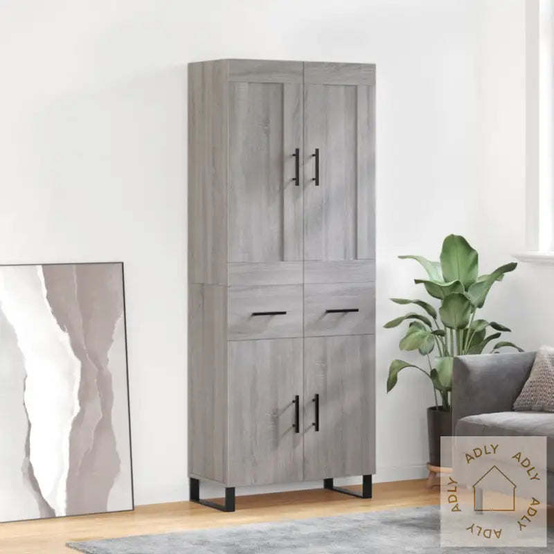 Highboard Grå Sonoma 69,5X34X180 Cm Konstruert Tre