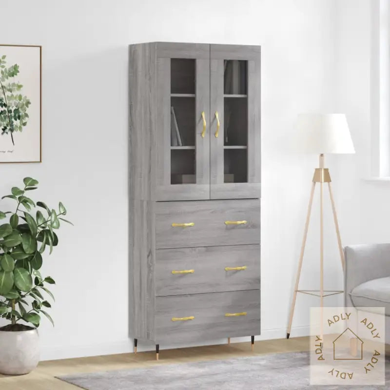 Highboard Grå Sonoma 69,5X34X180 Cm Konstruert Tre