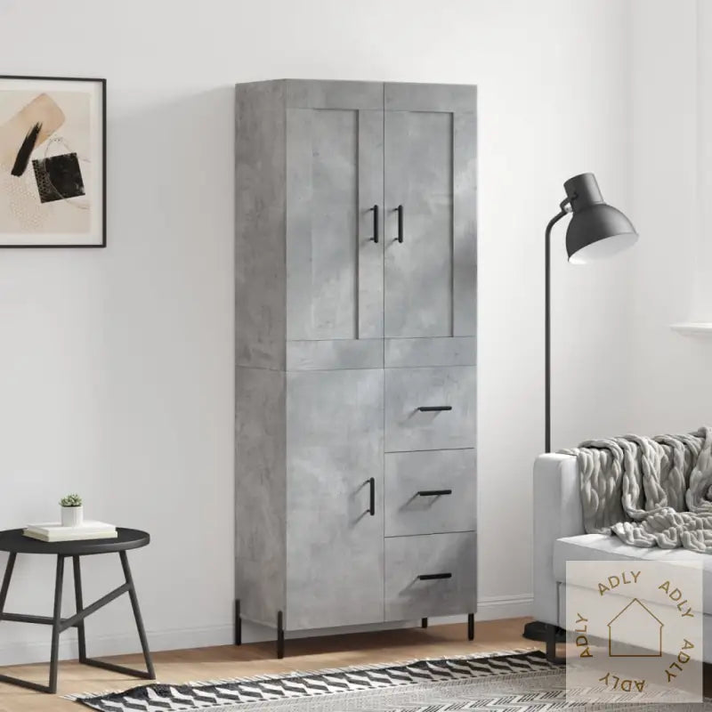 Highboard Betonggrå 69,5X34X180 Cm Konstruert Tre