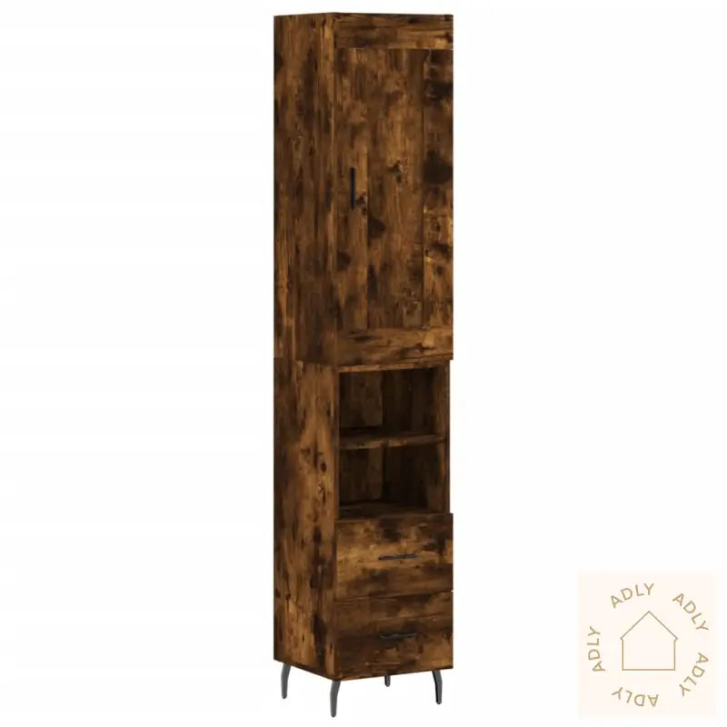 Highboard Røkt Eik 34,5X34X180 Cm Konstruert Tre