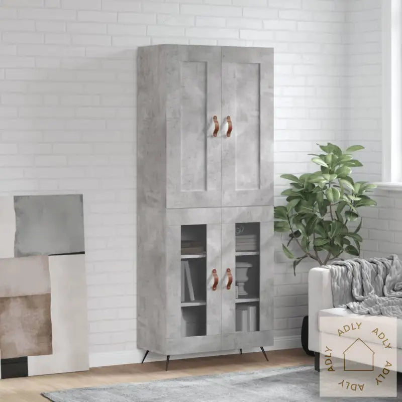 Highboard Betonggrå 69,5X34X180 Cm Konstruert Tre