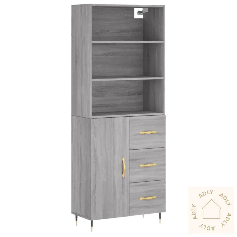 Highboard Grå Sonoma 69,5X34X180 Cm Konstruert Tre