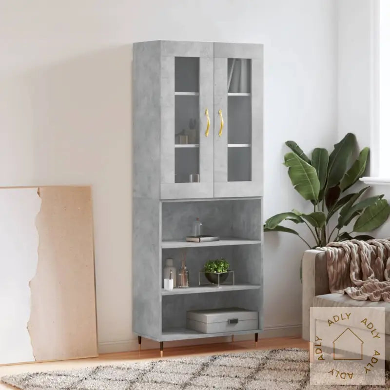 Highboard Betonggrå 69,5X34X180 Cm Konstruert Tre