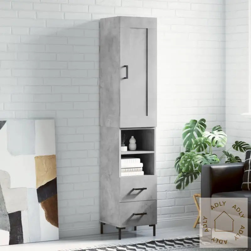 Highboard Betonggrå 34,5X34X180 Cm Konstruert Tre