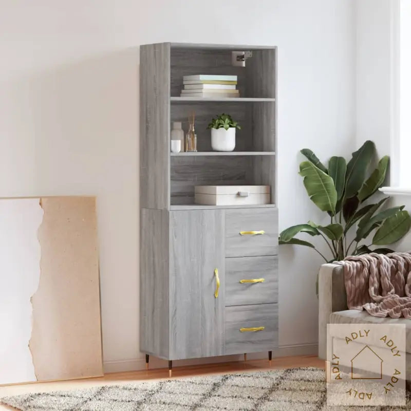 Highboard Grå Sonoma 69,5X34X180 Cm Konstruert Tre